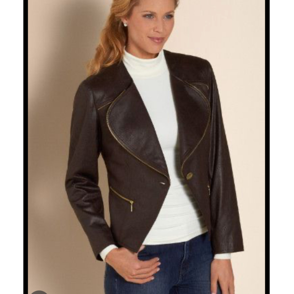 Soft Surroundings Chocolate Brown Faux Leather Vegan Leather Jacket Size XL